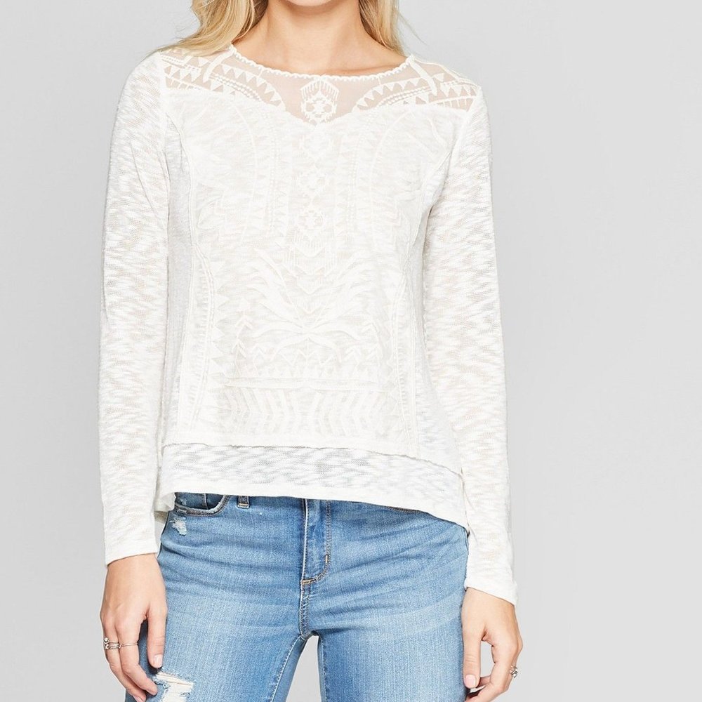 Xhilaration Knit Lace Overlay Sweater - Picture 1 of 10